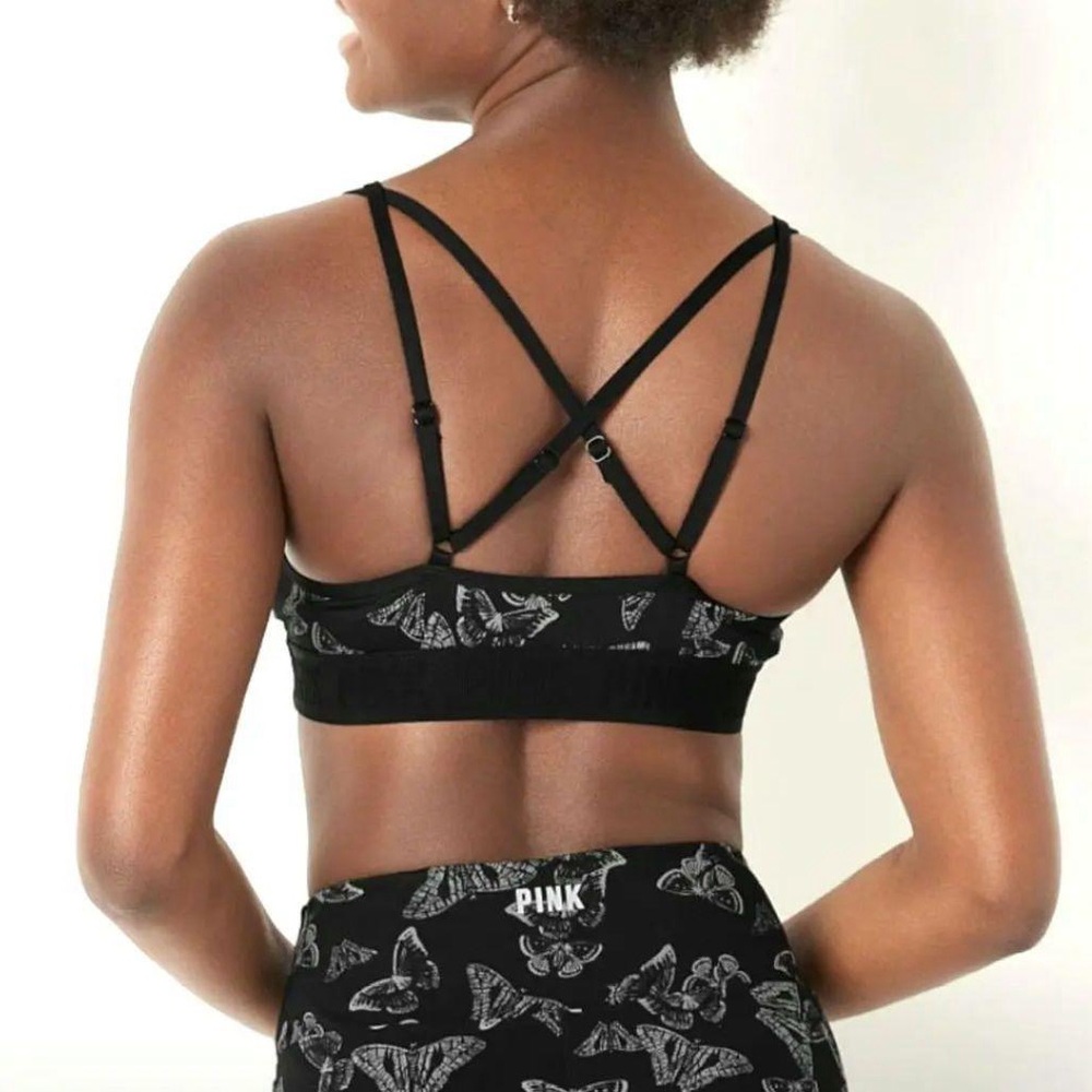 Victoria’s Secret Pink Black Butterfly Sports Bra Size Small - Picture 2 of 5